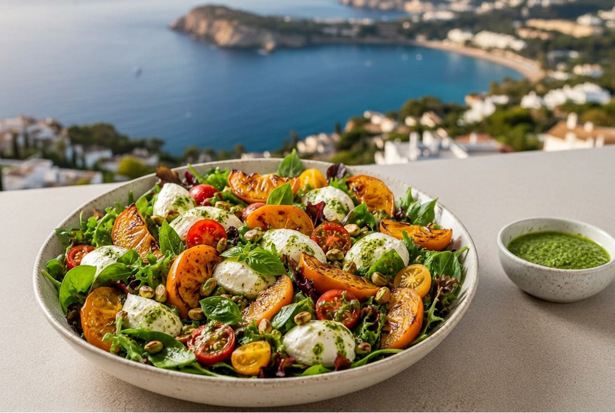 Ensalada otoñal de caqui asado con espirulina, ensalada Eatsana Marbella