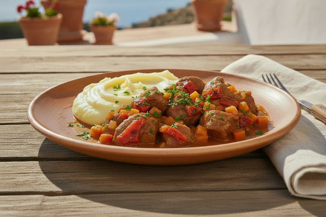 GOULASH DE TERNERA AL PIMENTÓN DE LA VERA CON PURÉ DE PATATA