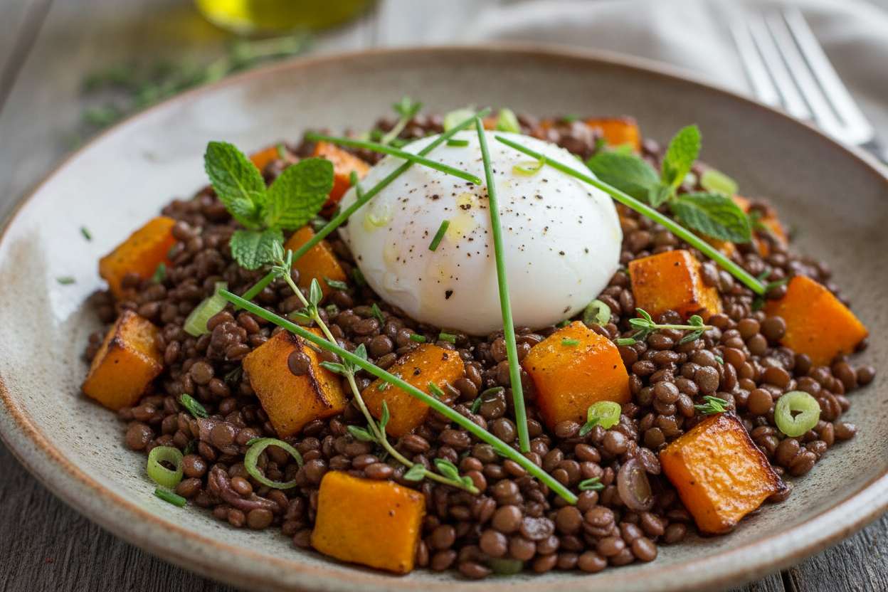 ENSALADA TEMPLADA DE LENTEJAS Y CALABAZA