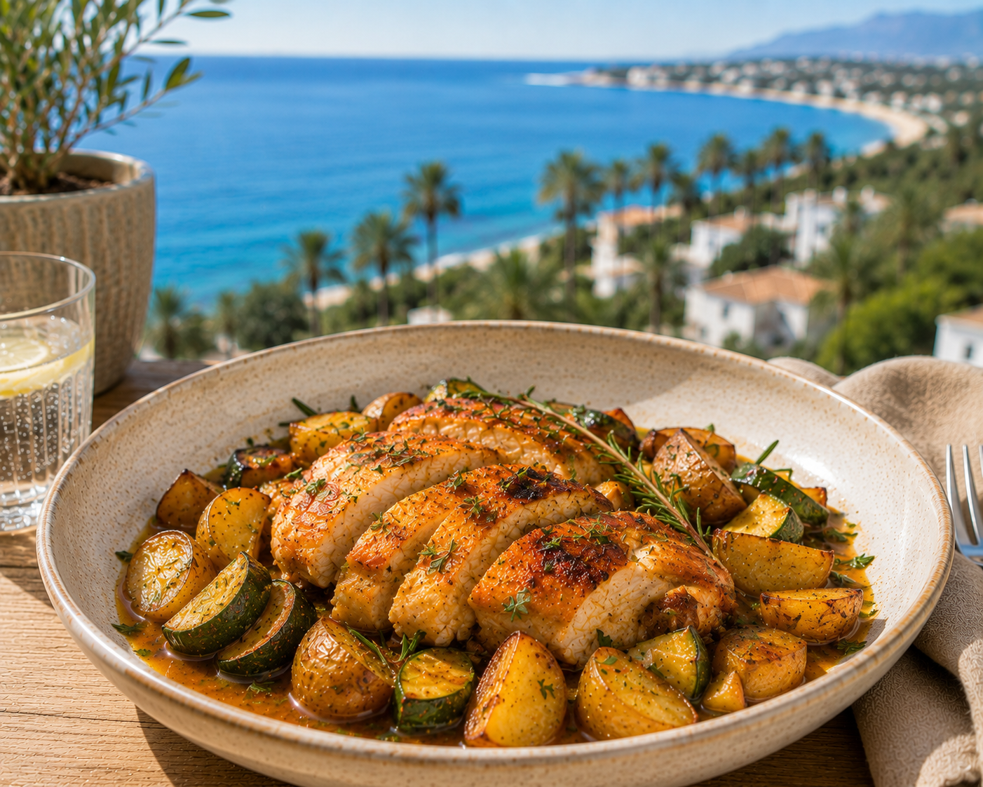 CON PATATAS GRENAILLE Y CALABACÍN AL TOMILLO