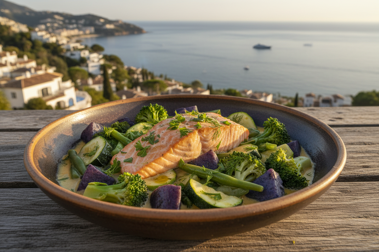 SALMÓN CON PATATA VIOLETA Y SALSA VERDE