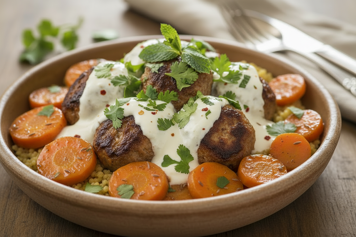BULGUR LIBANÉS CON ALBÓNDIGAS CON ZANAHORIA EN COMINO