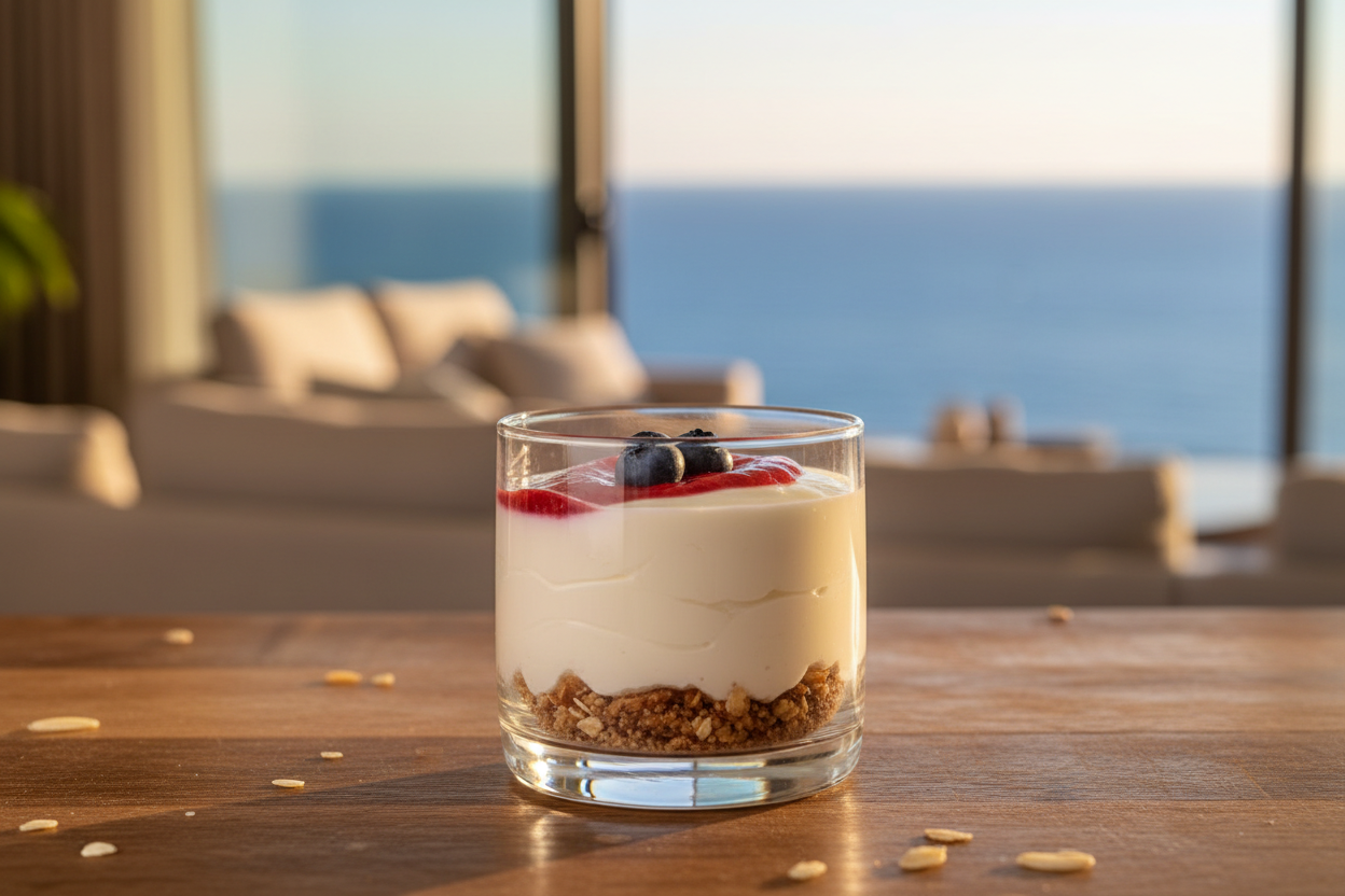 ALTO PROTEÍNA CHEESECAKE CON FRUTOS ROJOS