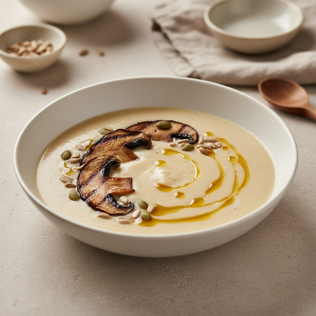 CREMA DE COLIFLOR CON CHAMPIÑONES Y SEMILLAS