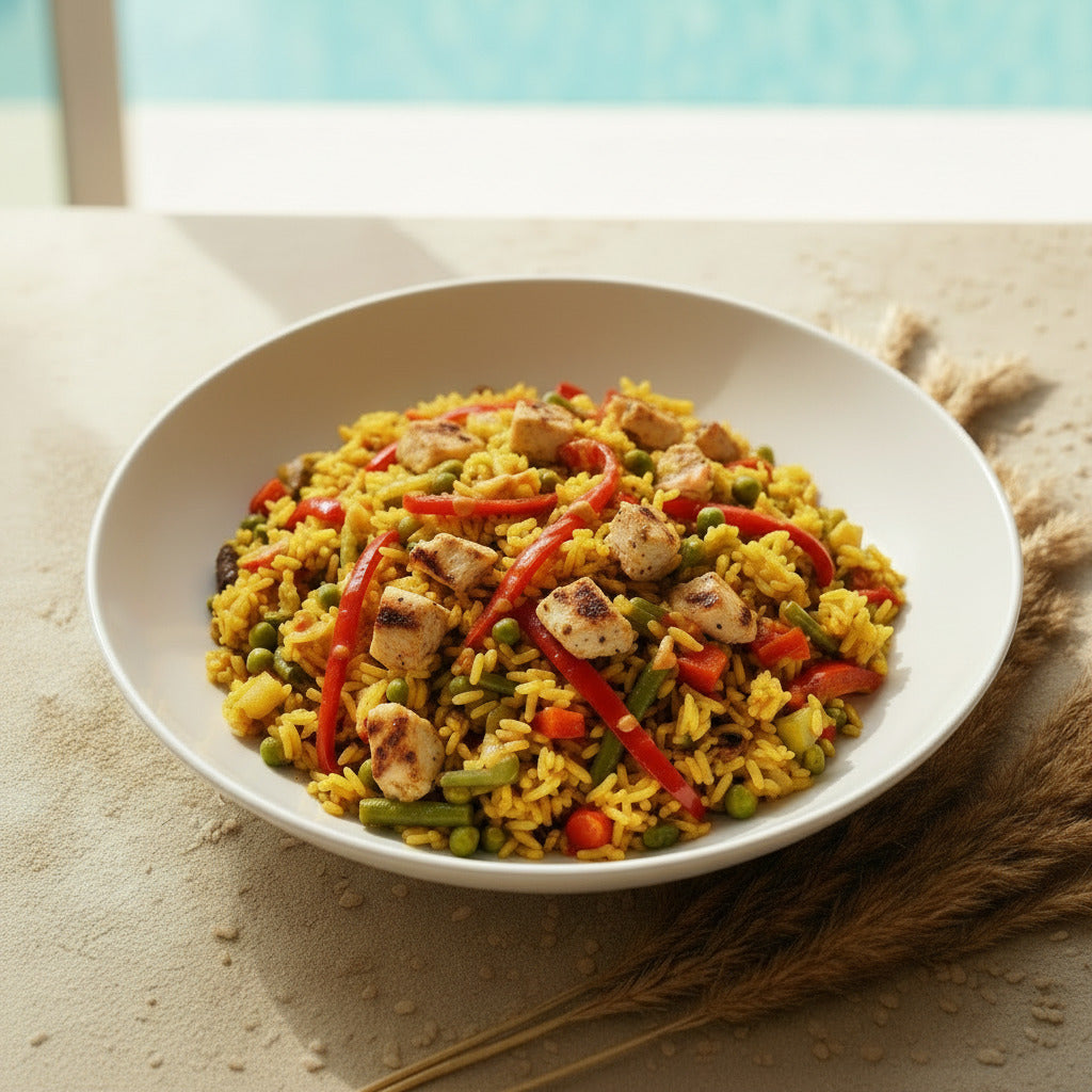 Paella pollo saludable