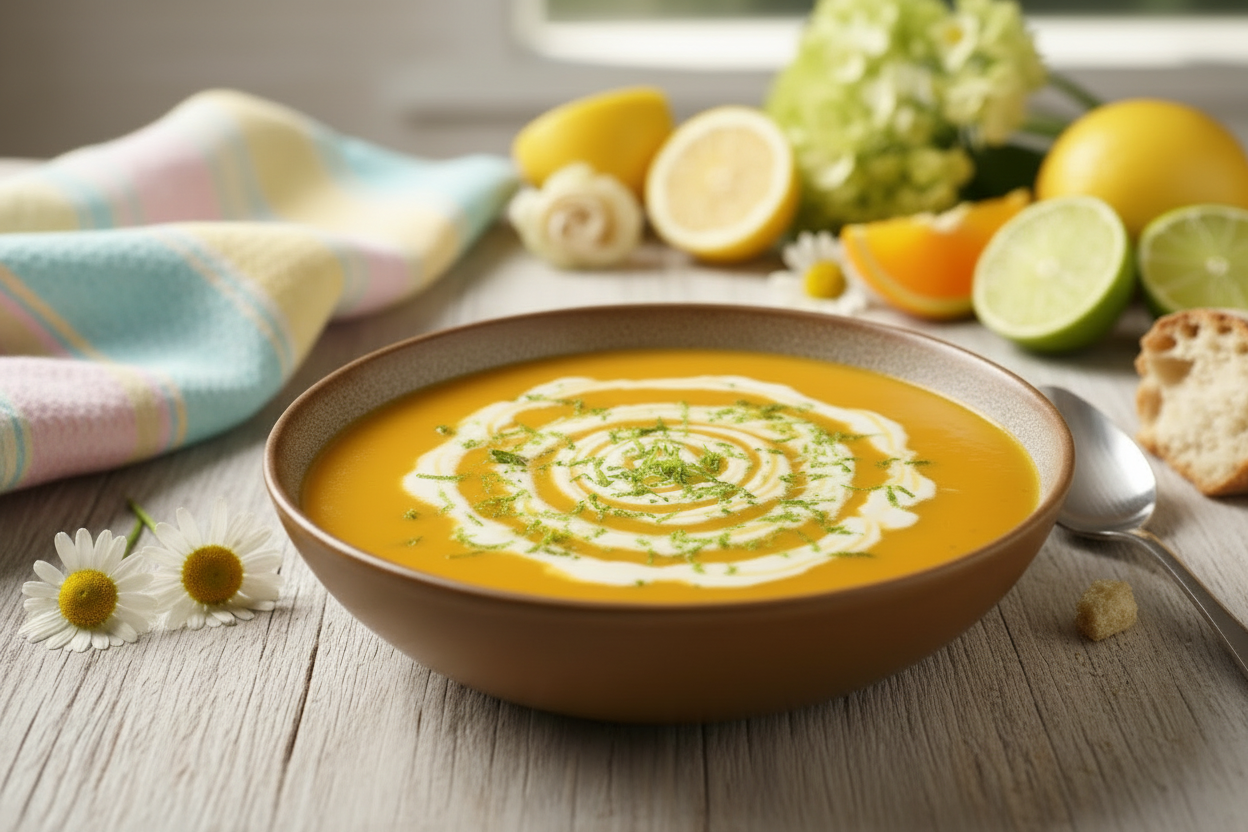 CREME DE CALABAZA SOLEADA CON JENGIBRE FRESCO Y LIMA